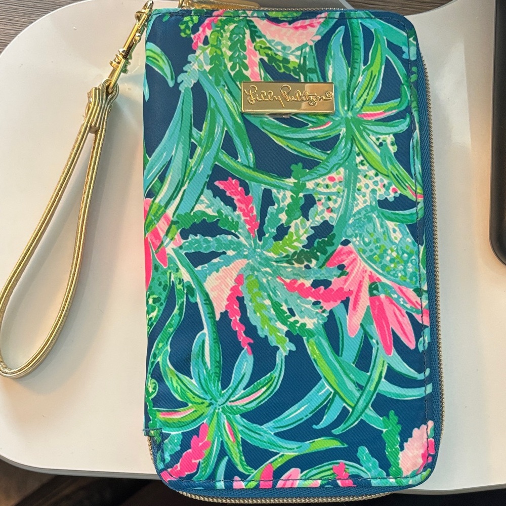 Lilly Pulitzer Blue and Pink Floral Wristlet